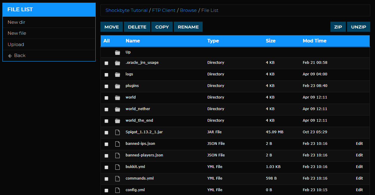 control panel shockbyte