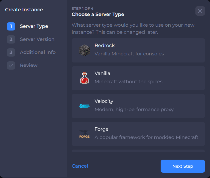 How to Change your Minecraft Server Type With a New Instance 