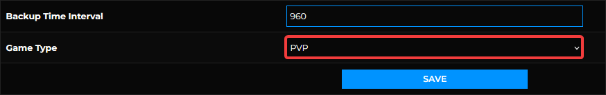 Установите желаемый тип игры: PvP или PvE.