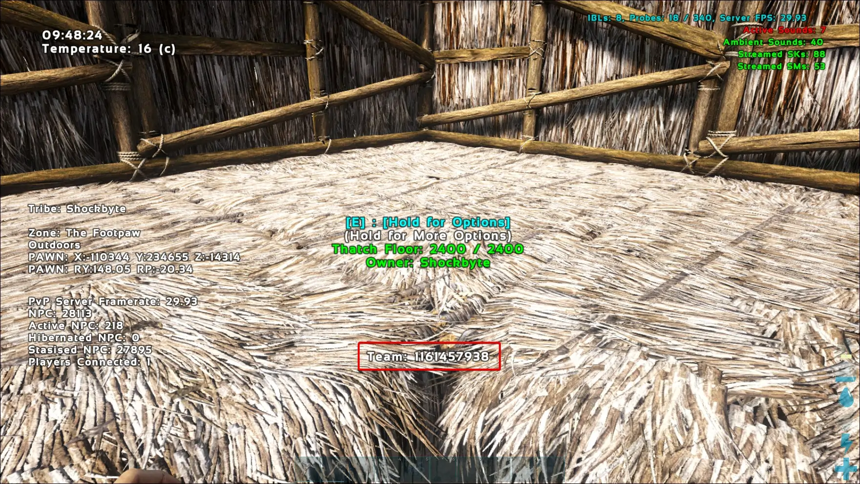 In game screenshot showing the ID of a tribe