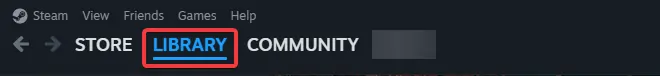 Steam menu highlighting the library button