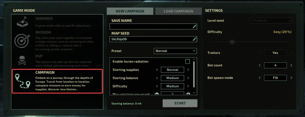 Barotrauma ingame highlighting the campaign gamemode