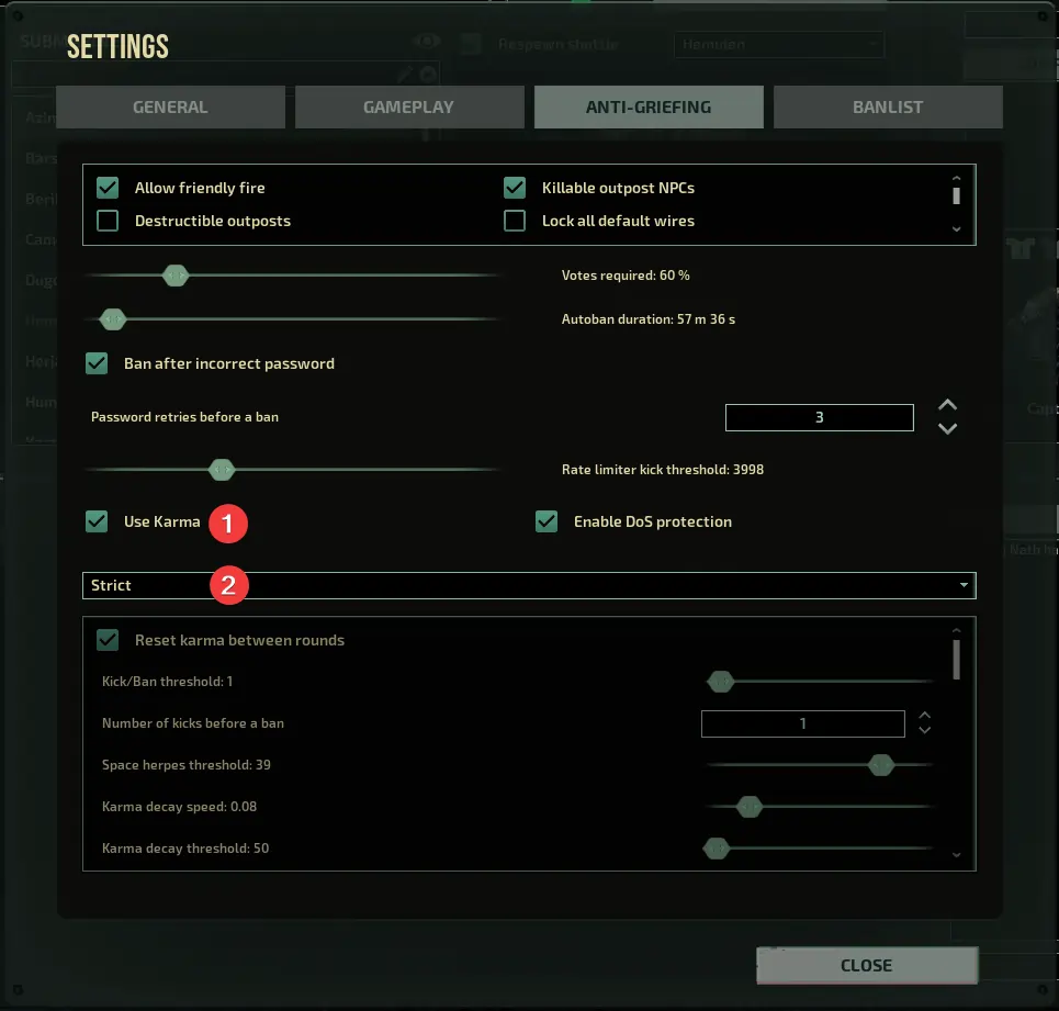 Barotrauma ingame lobby setting to use karma