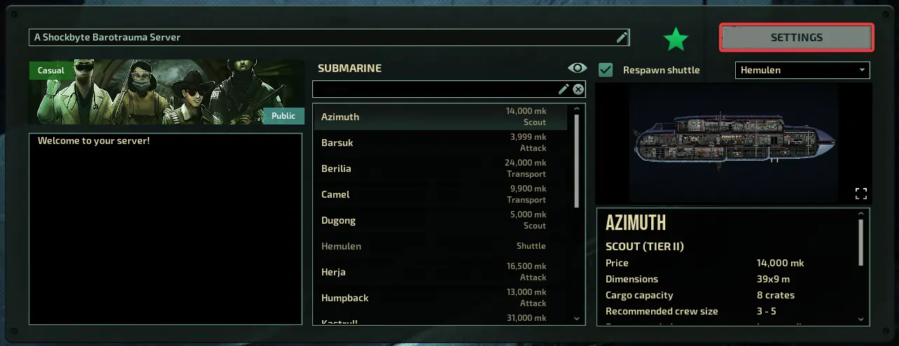 Barotrauma ingame lobby settings