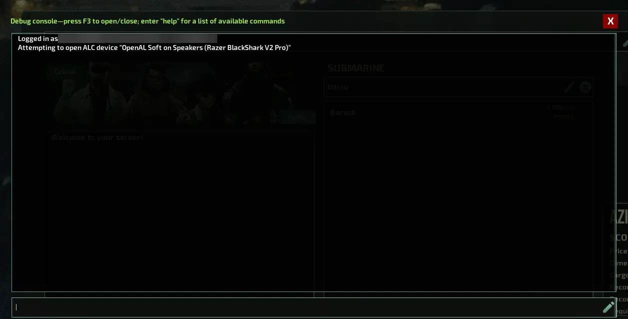 Barotrauma ingame console
