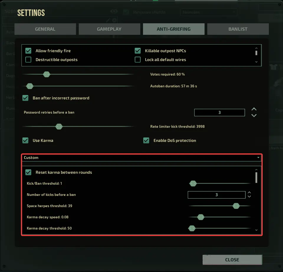 Barotrauma ingame lobby settings adjusting karma
