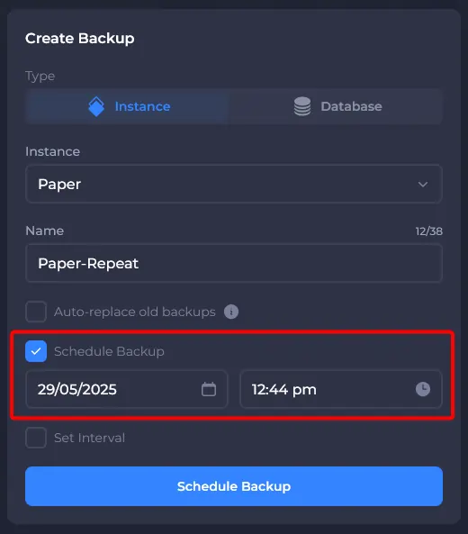 Schedule a time to generate your backup