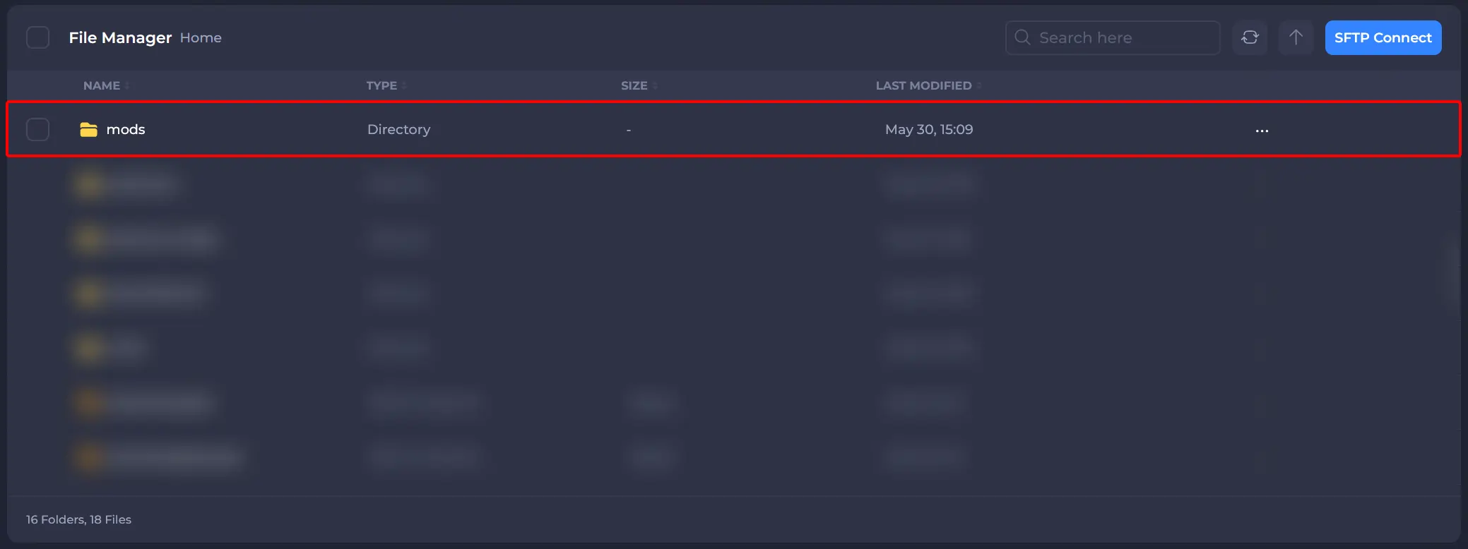 Open the mods folder by clicking its name