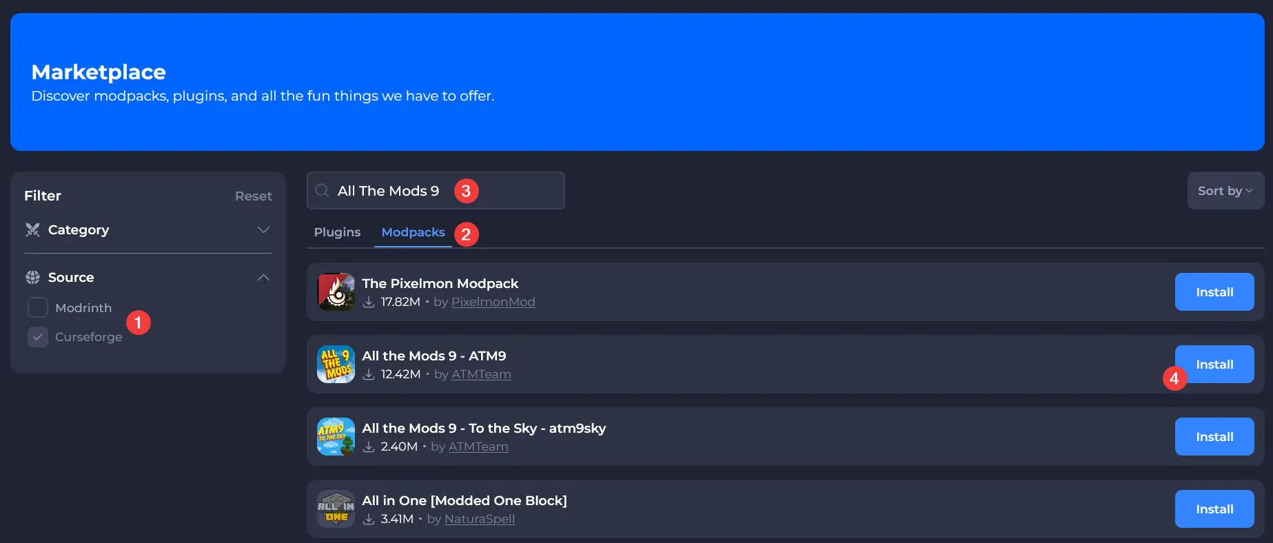 Installing a modpack using the Shockbyte Marketplace