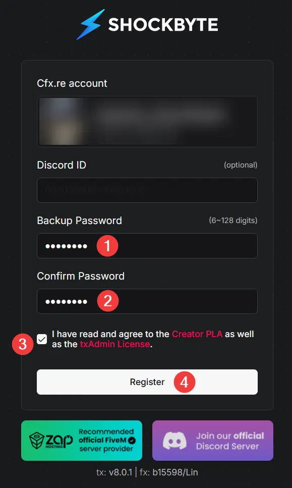Create your txAdmin account
