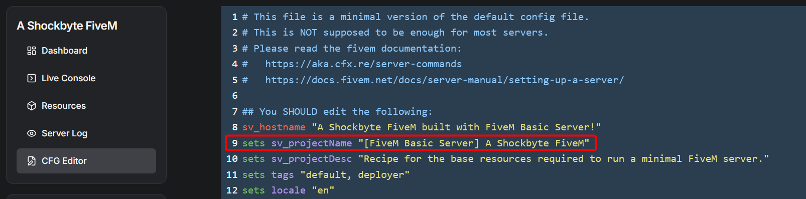 txAdmin control panel changing the server name