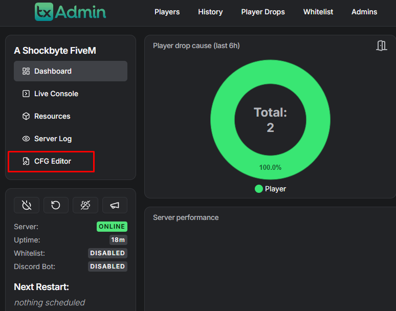 txAdmin control panel highlighting the CFG Editor