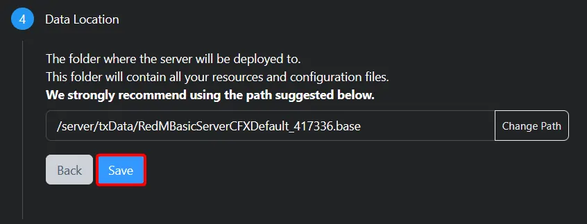 Confirm Data Location by clicking save