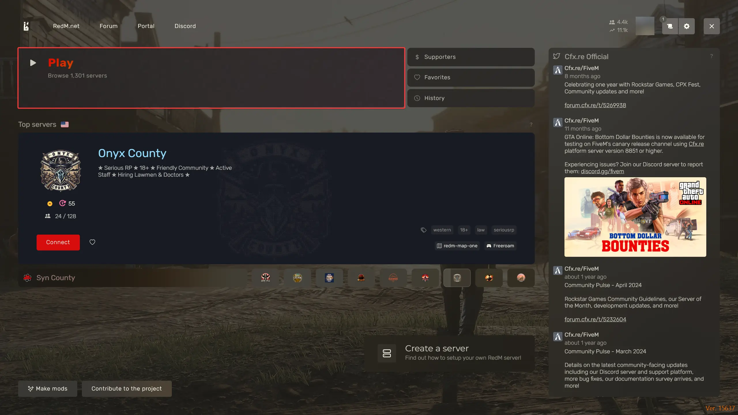 RedM client hightlighting the play button