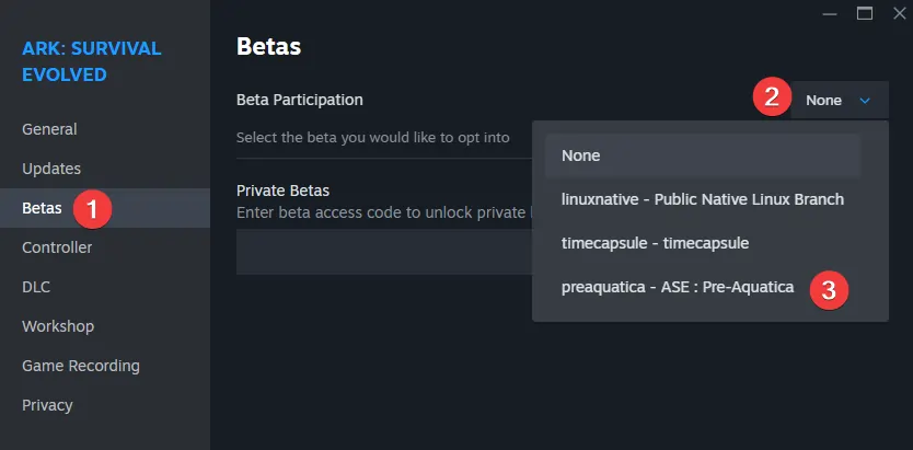 Selecting preaquatica as Steam be