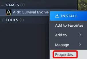 Open ARK:SE properties